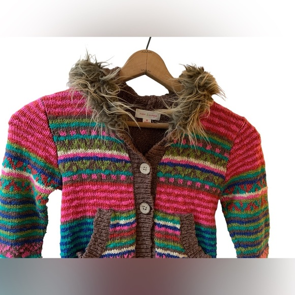 Mimi & Maggie Girls Cotton Hooded Colorful Cardigan Faux Fur Long Line Kids M - Picture 3 of 10